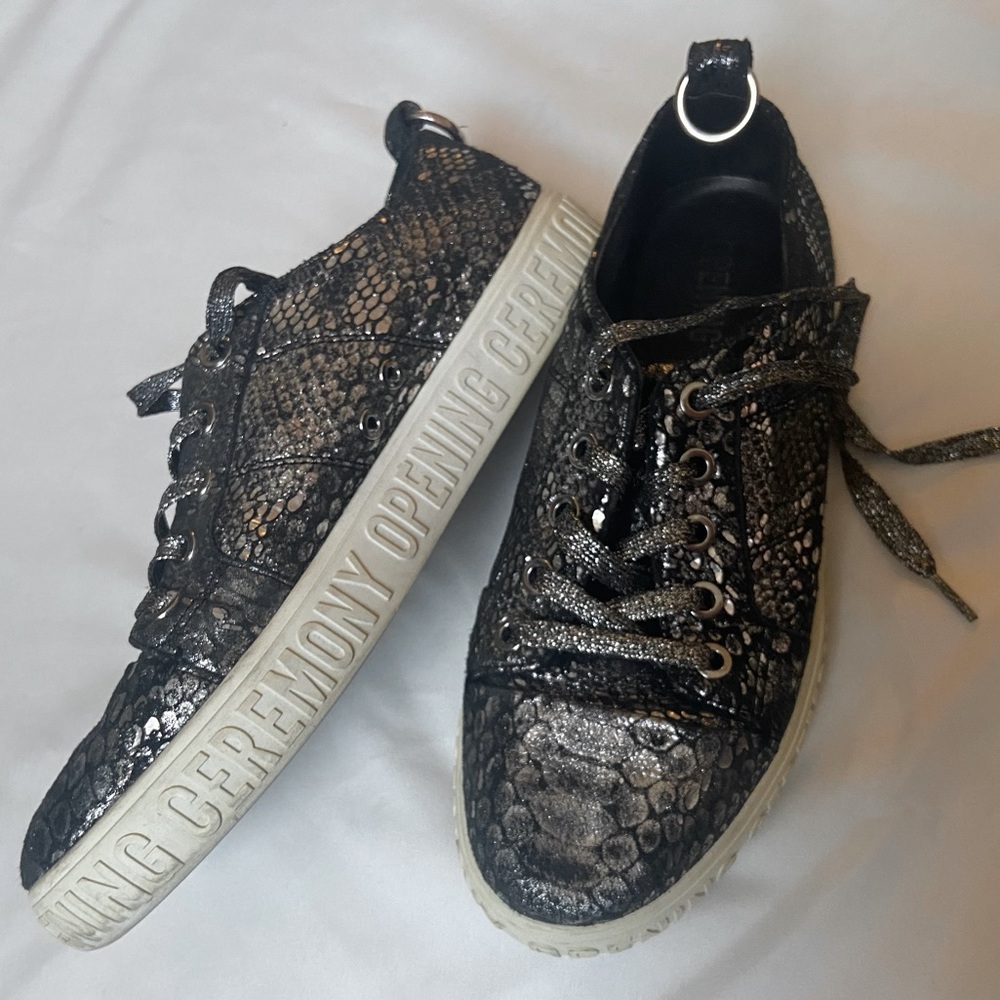 OPENING CEREMONY La Cienega Metallic Snake-Effect Low-top Sneakers size: 6